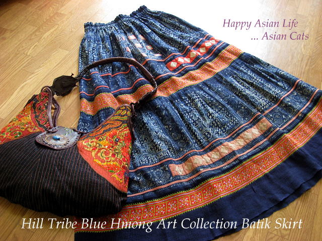 モン族アートコレクション♪藍バティックスカート