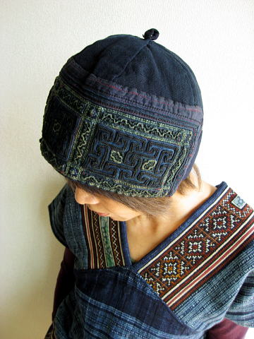 黒モン族エスニック帽子